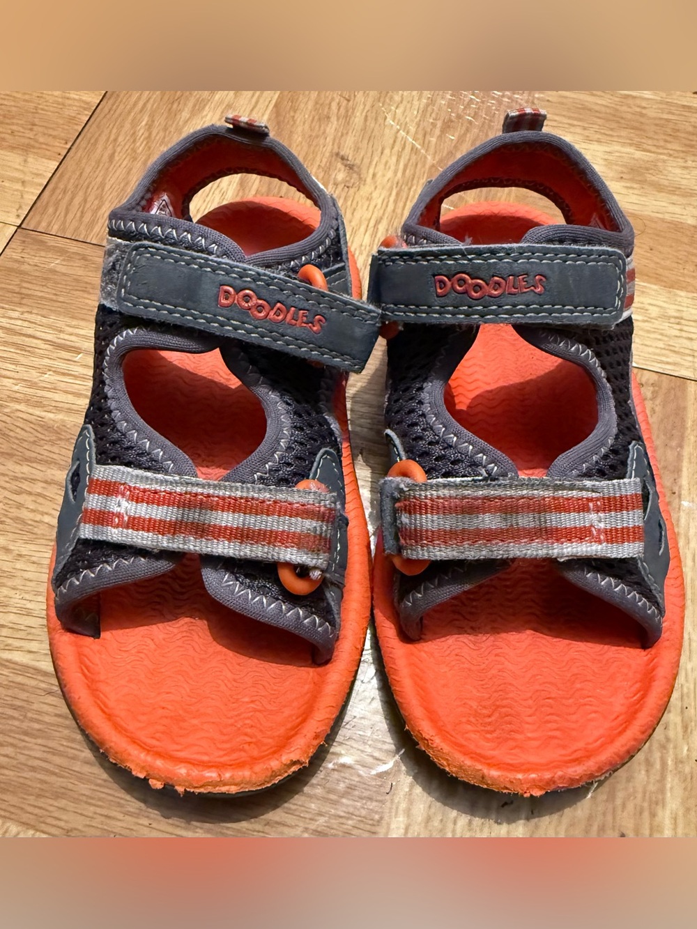 Clarks Doodles Boys Orange Grey Water Sandals Size 7M Toddler Dual Strap